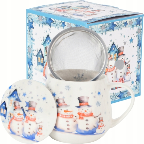Kubek baryłka 430ml z Zaparzaczem do HERBATY ZIÓŁ na Święta SNOWMAN BAŁWAN