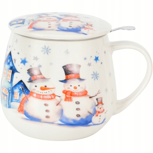 Kubek baryłka 430ml z Zaparzaczem do HERBATY ZIÓŁ na Święta SNOWMAN BAŁWAN