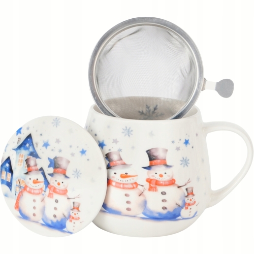 Kubek baryłka 430ml z Zaparzaczem do HERBATY ZIÓŁ na Święta SNOWMAN BAŁWAN