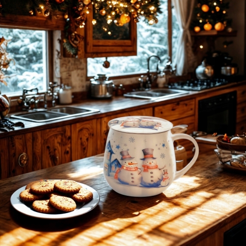 Kubek baryłka 430ml z Zaparzaczem do HERBATY ZIÓŁ na Święta SNOWMAN BAŁWAN
