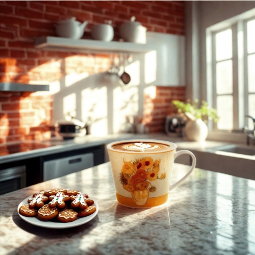 Duży PORCELANOWY Kubek XL 600 ml na KAWĘ HERBATĘ - SUNFLOWERS by Van Gogh