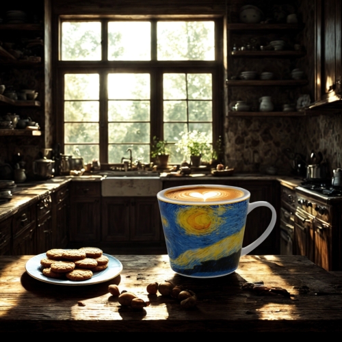 Duży PORCELANOWY Kubek XL 600 ml na KAWĘ HERBATĘ - STARRY NIGHT by Van Gogh