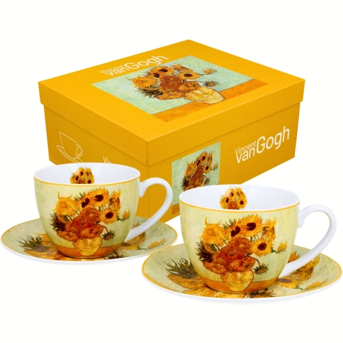 DWIE Porcelanowe Filiżanki 270 ml do KAWY HERBATY - SUNFLOWERS by Van Gogh