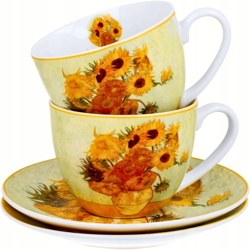 DWIE Porcelanowe Filiżanki 270 ml do KAWY HERBATY - SUNFLOWERS by Van Gogh
