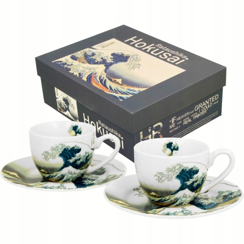 Dwie filiżanki 90 ml ze spodkami do KAWY ESPRESSO - THE GREAT WAVE Hokusai