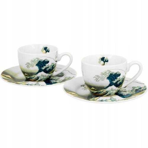 Dwie filiżanki 90 ml ze spodkami do KAWY ESPRESSO - THE GREAT WAVE Hokusai