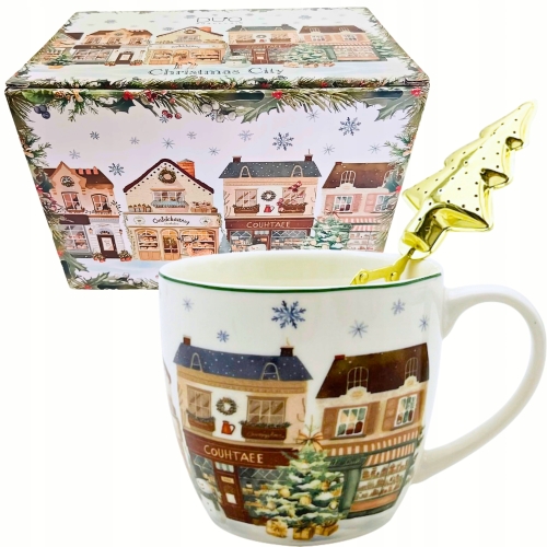PORCELANOWY Kubek z metalowym zaparzaczem 460ml do HERBATY ZIÓŁ - na ŚWIĘTA