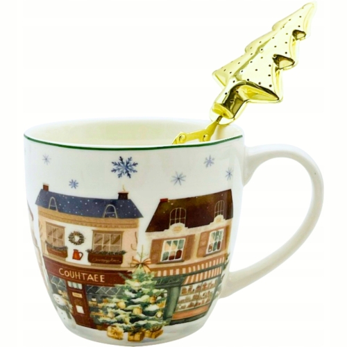 PORCELANOWY Kubek z metalowym zaparzaczem 460ml do HERBATY ZIÓŁ - na ŚWIĘTA
