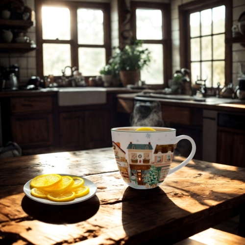 PORCELANOWY Kubek z metalowym zaparzaczem 460ml do HERBATY ZIÓŁ - na ŚWIĘTA