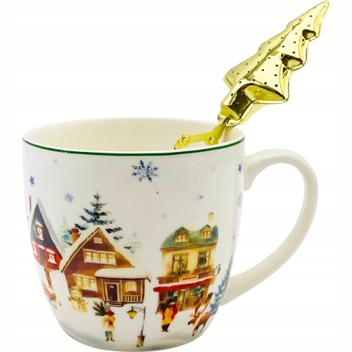PORCELANOWY Kubek z metalowym zaparzaczem 460ml do HERBATY ZIÓŁ - na ŚWIĘTA