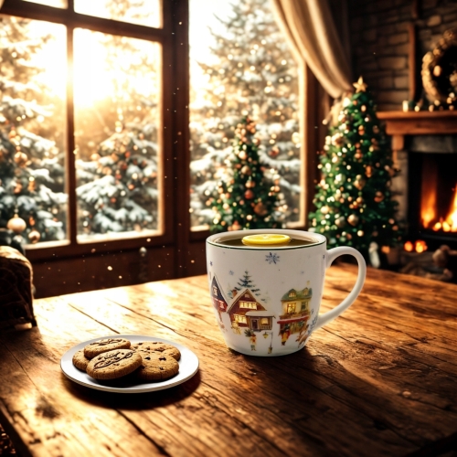 PORCELANOWY Kubek z metalowym zaparzaczem 460ml do HERBATY ZIÓŁ - na ŚWIĘTA