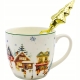 PORCELANOWY Kubek z metalowym zaparzaczem 460ml do HERBATY ZIÓŁ - na ŚWIĘTA
