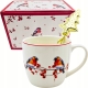 PORCELANOWY Kubek z metalowym zaparzaczem 460ml do HERBATY ZIÓŁ - na ŚWIĘTA
