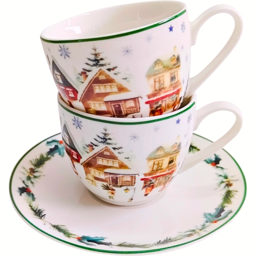Na ŚWIĘTA Dwie PORCELANOWE filiżanki 90 ml do ESPRESSO - CHRISTMAS VILLAGE