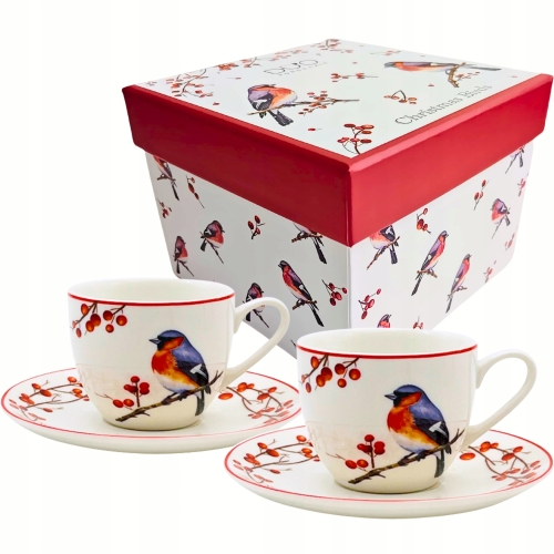 Na ŚWIĘTA Dwie PORCELANOWE filiżanki 90 ml do ESPRESSO - CHRISTMAS BIRDS