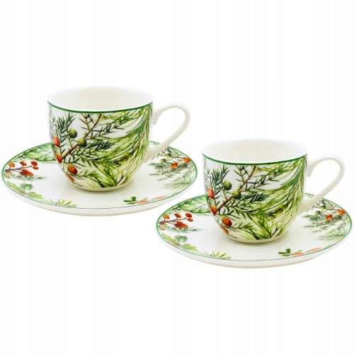 Na ŚWIĘTA Dwie PORCELANOWE filiżanki 90 ml do ESPRESSO - CHRISTMAS LEAVES