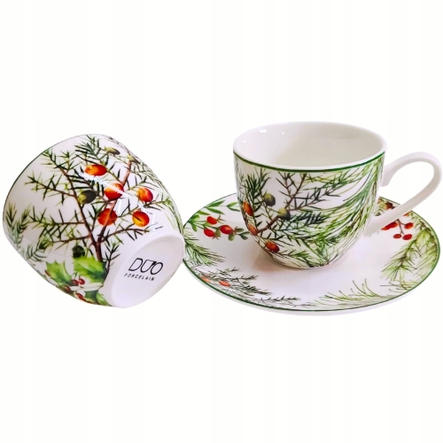 Na ŚWIĘTA Dwie PORCELANOWE filiżanki 90 ml do ESPRESSO - CHRISTMAS LEAVES