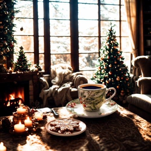 Na ŚWIĘTA Dwie PORCELANOWE filiżanki 90 ml do ESPRESSO - CHRISTMAS LEAVES