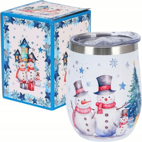 Na ŚWIĘTA Stalowy Kubek termiczny 330 ml Termos na KAWĘ HERBATĘ - SNOWMAN