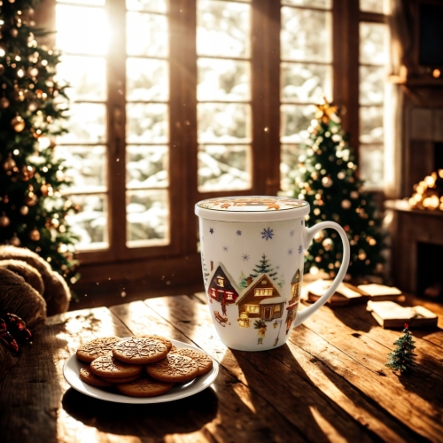 Porcelanowy Kubek 360 ml z Zaparzaczem do HERBATY ZIÓŁ - CHRISTMAS VILLAGE