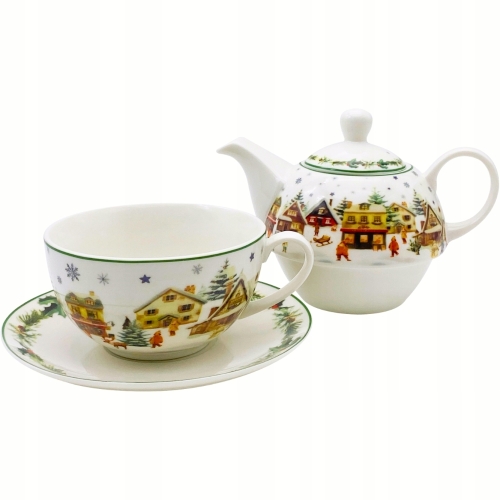 Na Święta TEA FOR ONE Dzbanek 350 ml z filiżanką - CHRISTMAS VILLAGE WIOSKA