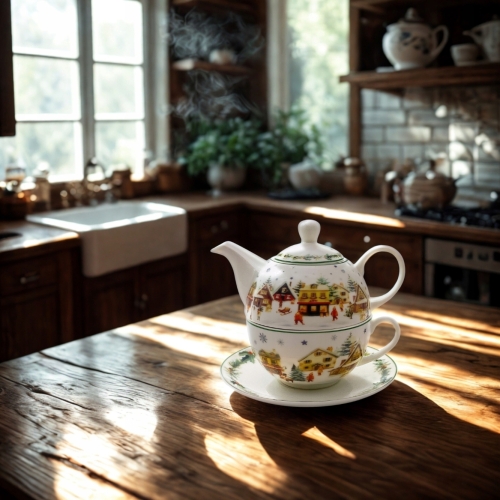 Na Święta TEA FOR ONE Dzbanek 350 ml z filiżanką - CHRISTMAS VILLAGE WIOSKA