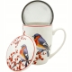 Porcelanowy Kubek 360 ml z Zaparzaczem do HERBATY ZIÓŁ - CHRISTMAS BIRDS
