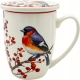 Porcelanowy Kubek 360 ml z Zaparzaczem do HERBATY ZIÓŁ - CHRISTMAS BIRDS
