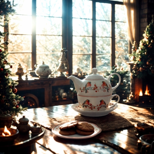 PREZENT Na Święta TEA FOR ONE Dzbanek 350 ml z filiżanką - CHRISTMAS BIRDS